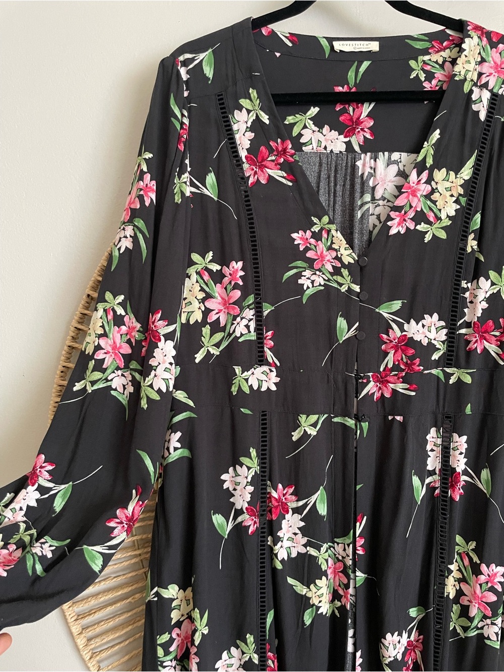 Lovestitch Floral V-Neck Maxi Duster Dress - Size L - Picture 4 of 8